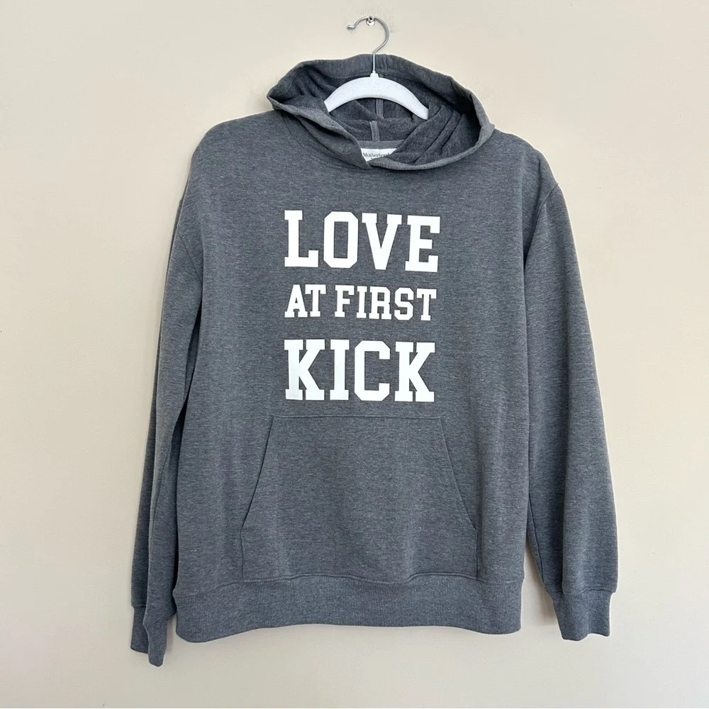 Motherhood Maternity Women’s Gray Hoodie ‘Love At First Kick’
